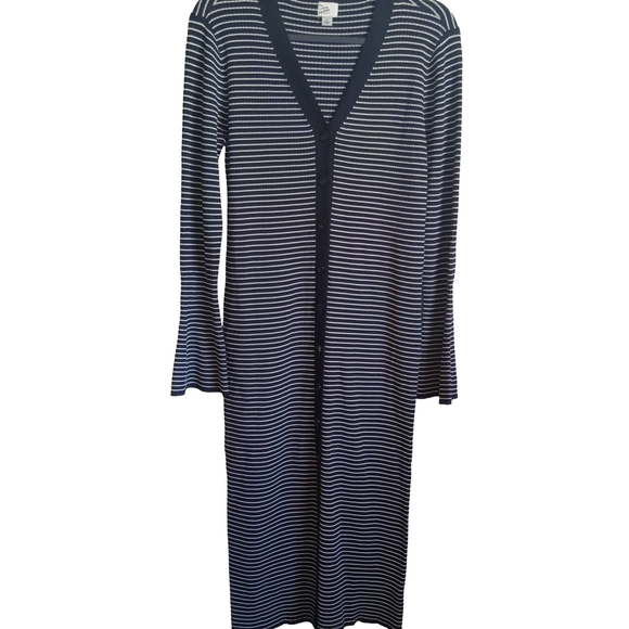 Black And White Striped Women's Dress V neck Button Down Front Feature - Picture 1 of 2